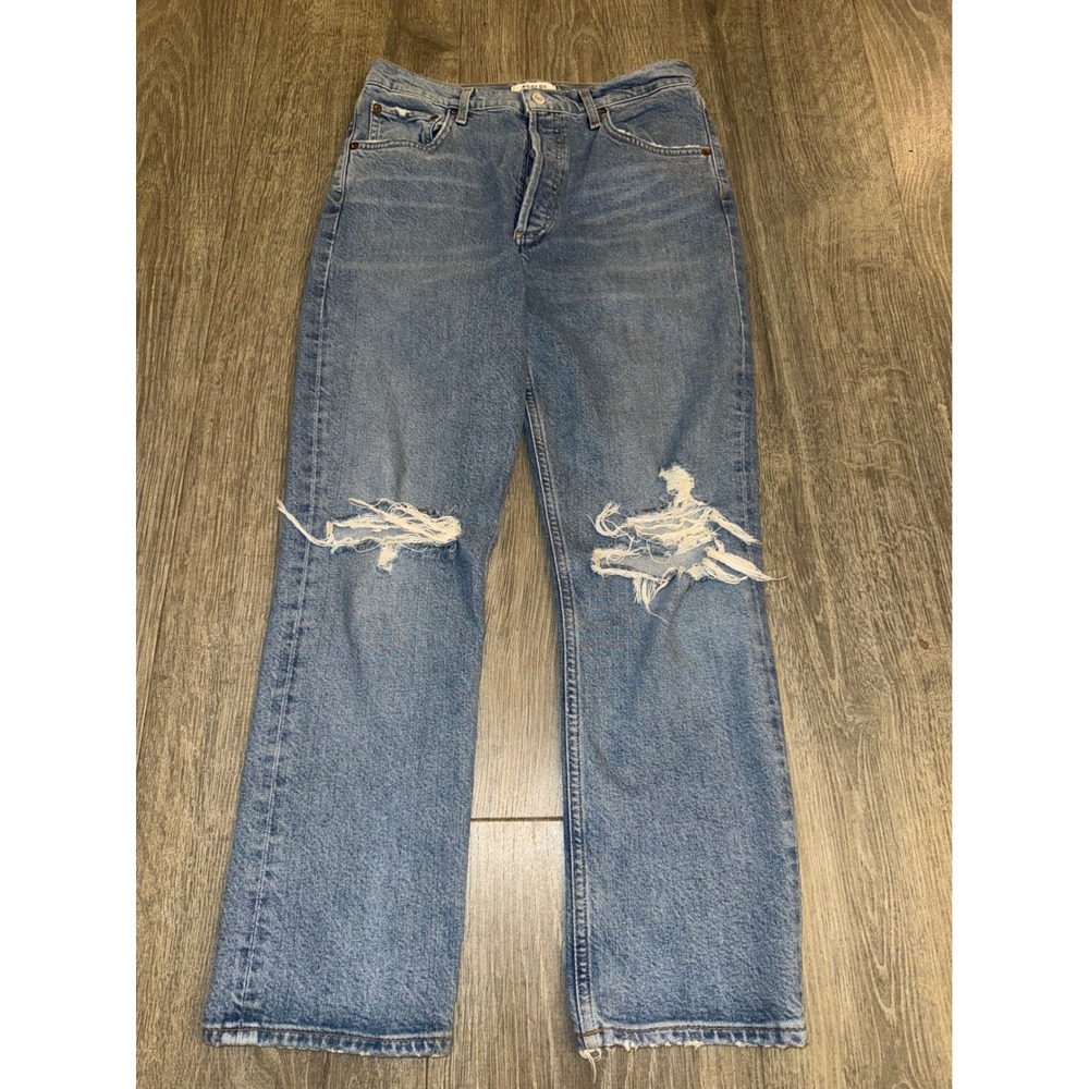 AGOLDE Riley High Rise Straight Leg Distressed Jeans Light Indigo A056B-1255 29